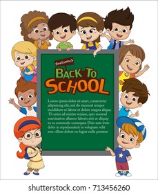 Back to school blank template with kid.You can put the massage in this.Vector and illustration