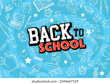 Back to School In Blue Background Banner with icon elements