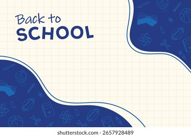 Voltar para escola azul fundo papelaria fornece elementos ilustração vetorial modelo de compras design