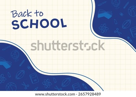 Back to school blue background stationery supplies elements vector illustration shopping template design