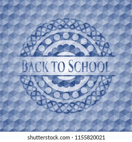 Back to School blue emblem or badge with abstract geometric polygonal pattern background.