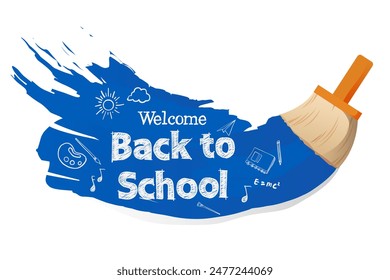 back to school with blue paint strokes and cute doodles