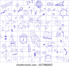 Back to school blue pen on a white background in a blue tetrad cage, concept of education for a banner, advertisement, sale