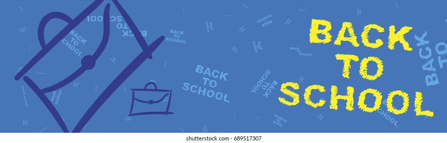 Back to school. Blue web banner on the topic of education with patterns in the background. Flat vector illustration EPS 10