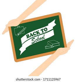 Back to school board in hands vector illustration design