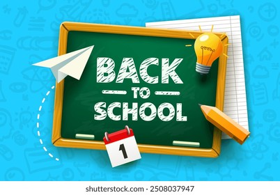 Back to school, school board with an inscription. Vector illustration