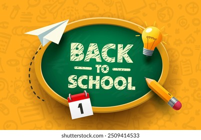 Back to school, school board with an inscription. Vector illustration