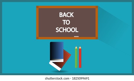 Back to School board vector background with books and pen