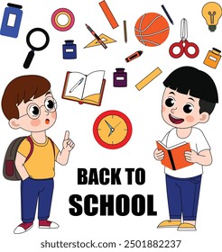 Regreso a la escuela - Libro, reloj y lápices con tinta y escala