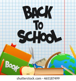 Back to school with a book globe and pencils