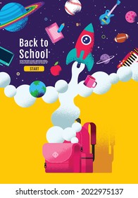  back to school, Book Inspiration, Online Learning, study from home, flat design vector.