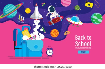  back to school, Book Inspiration, Online Learning, study from home, flat design vector.