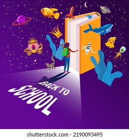 Back to school, Book Inspiration poster. Kids space imagination