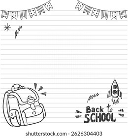 Back to School Book Paper Doodles Illustration. Back to School background with Book Paper and school supplies Doodles.