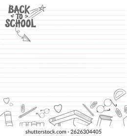 Back to School Book Paper Doodles Illustration. Back to School background with Book Paper and school supplies Doodles.