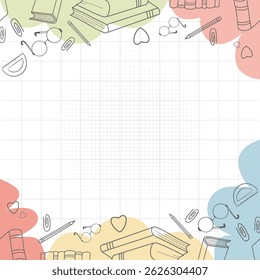 Back to School Book Paper Doodles Illustration. Back to School background with Book Paper and school supplies Doodles.