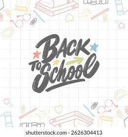 Back to School Book Paper Doodles Illustration. Back to School background with Book Paper and school supplies Doodles.