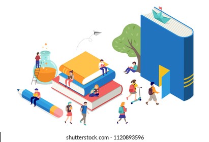 Back To School, Books, Education And Research Concept. College And University Scene With Children, Students