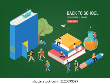 Back to school, books, education and research concept. College and university scene with children, students