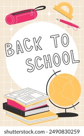 Back to School: Books, Globe, and School Supplies Poster