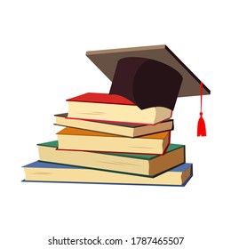 Back to school. Books with graduate cap. Educational concept. Vector illustration. Flat design.