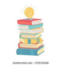 back to school, books and light bulb education cartoon vector illustration