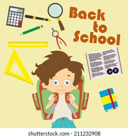 back to school. Boy with backpack goes to school. vector illustration in a flat style.