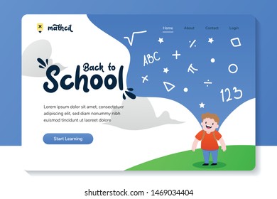 Back to school with a boy and his imagination about school vector website template, web page and landing page design for website and mobile site development. Education, back to school concept. Vector.