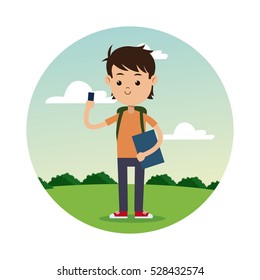 back school boy smartphone student landscape background