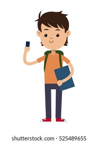 back to school boy student book bag and mobile phone