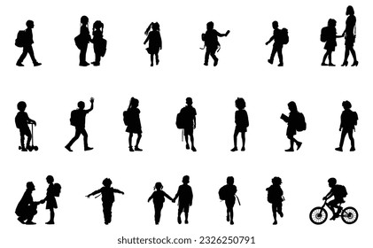 Back to school, boys and girls, kids going to school silhouette design