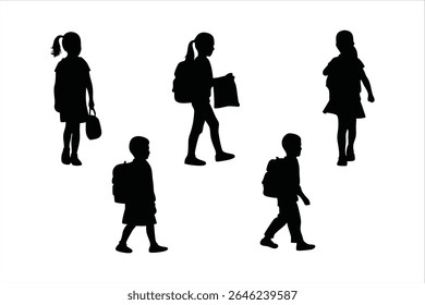 Back to school, boys and girls, kids going to school silhouette design