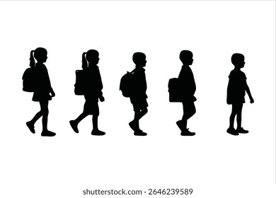 Back to school, boys and girls, kids going to school silhouette design
