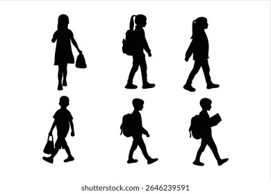 Back to school, boys and girls, kids going to school silhouette design