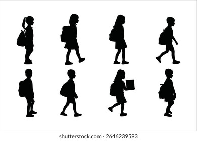 Back to school, boys and girls, kids going to school silhouette design