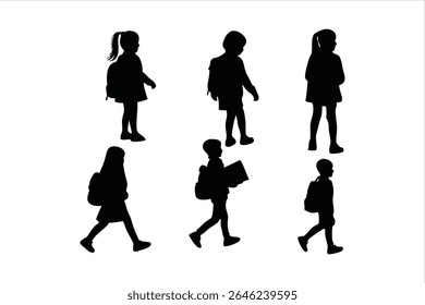 Back to school, boys and girls, kids going to school silhouette design