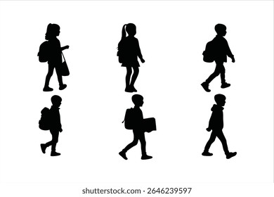 Back to school, boys and girls, kids going to school silhouette design