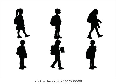 Back to school, boys and girls, kids going to school silhouette design