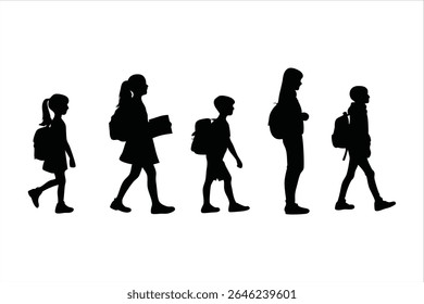 Back to school, boys and girls, kids going to school silhouette design