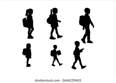 Back to school, boys and girls, kids going to school silhouette design