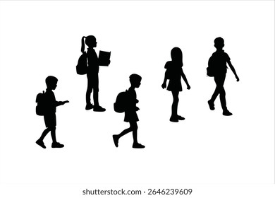 Back to school, boys and girls, kids going to school silhouette design