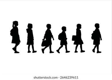 Back to school, boys and girls, kids going to school silhouette design