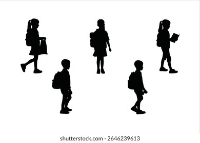 Back to school, boys and girls, kids going to school silhouette design