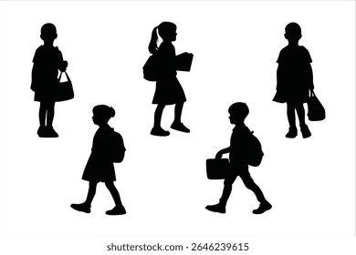 Back to school, boys and girls, kids going to school silhouette design