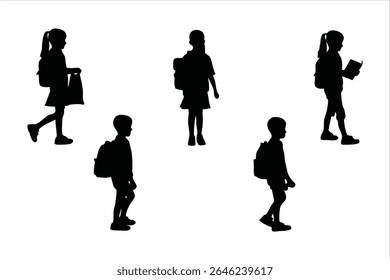 Back to school, boys and girls, kids going to school silhouette design