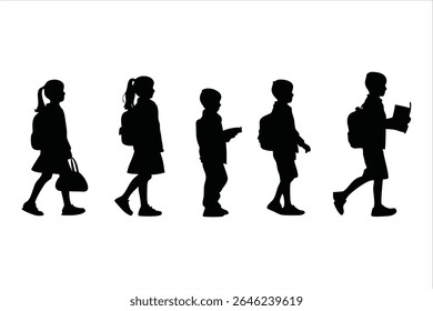 Back to school, boys and girls, kids going to school silhouette design
