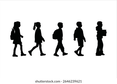 Back to school, boys and girls, kids going to school silhouette design