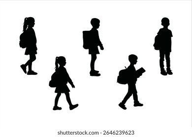 Back to school, boys and girls, kids going to school silhouette design