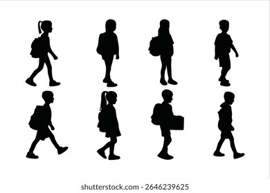 Back to school, boys and girls, kids going to school silhouette design