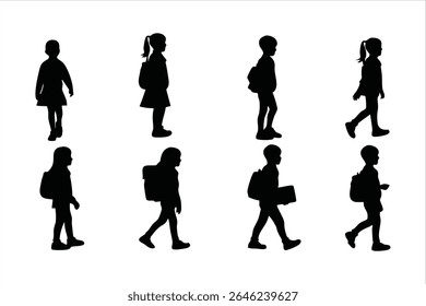 Back to school, boys and girls, kids going to school silhouette design